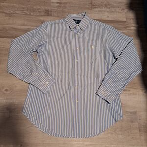Vintage Ralph Lauren Shirt Mens 16 34/35 Blue Yellow Stripe Classic Dress Y2K